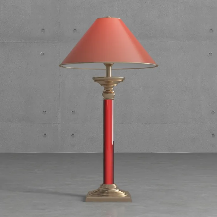 Classic Red Gold Metal Fabric Table Lamp 3D Model