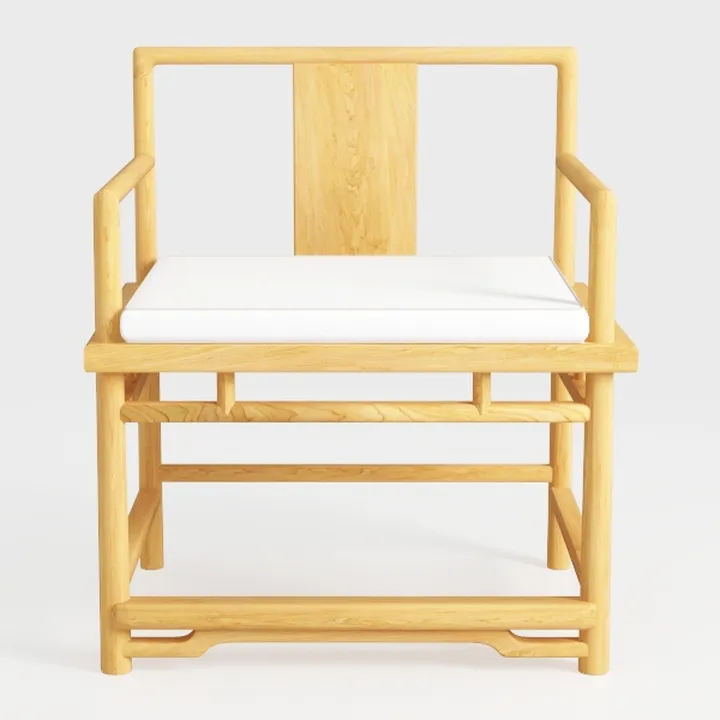 Minimalist Solid Wood Armchair with White Cushion 3D Model