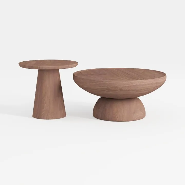Solid Wood Round Nesting Coffee Table Set of 2