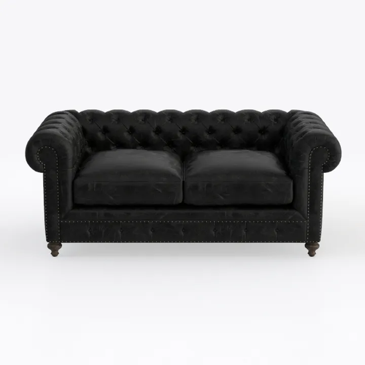 Vintage Black Leather Tufted Chesterfield Loveseat Sofa 3D Model