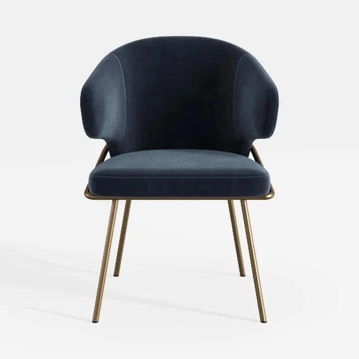 Modern Navy Velvet Gold Metal Armchair 3D Model