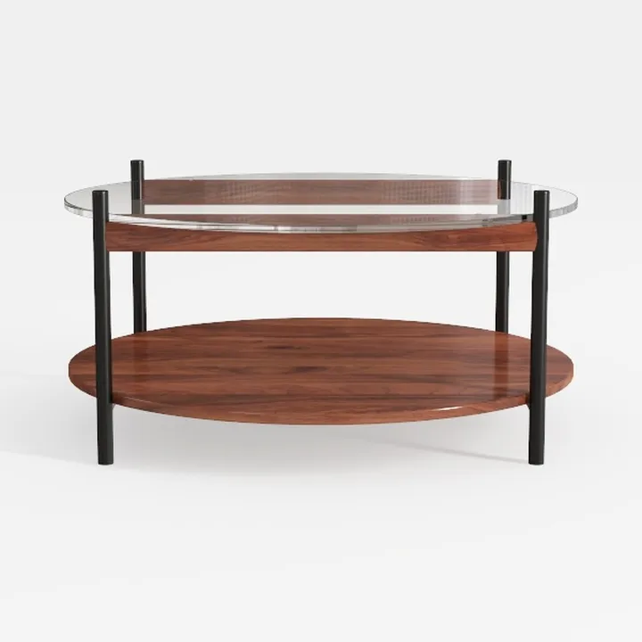 Modern Walnut Glass Metal Two Tier Oval Coffee Table 3D Model