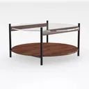 Modern Walnut Glass Metal Two Tier Oval Coffee Table 3D Model Right 45 Degree View