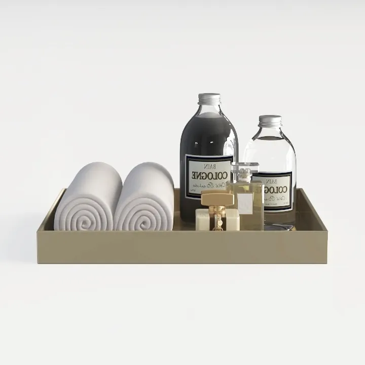 Minimalist Metal Bathroom Vanity Tray with Towel and Cologne Set 3D Model