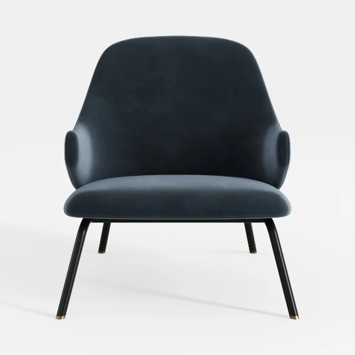 Modern Navy Velvet Upholstered Metal Frame Armchair 3D Model