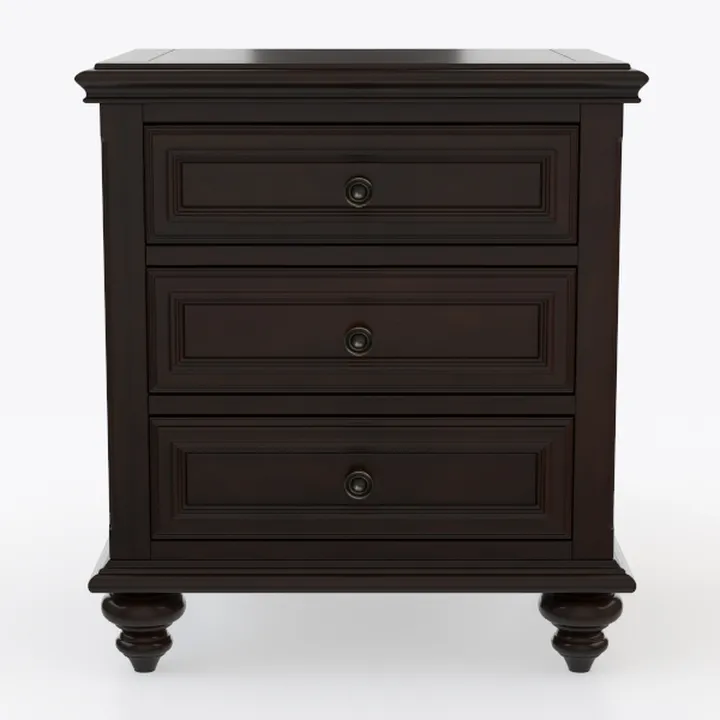 Warm Gray 3-Drawers Bedside Table, Solid Wood