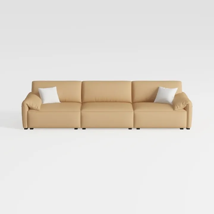 Minimalist Tan Leather Extra Large Sofa 3 Seater Sofa 3D Model