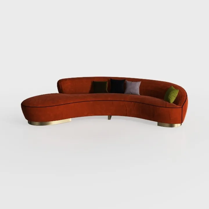 Modern Velvet Curved Sectional Sofa With Metal Base 3D Model