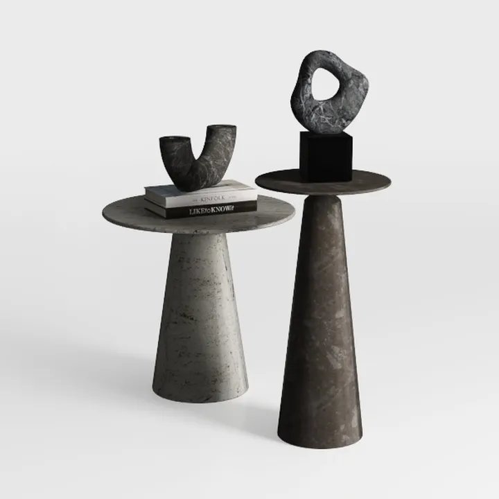 Minimalist Marble Concrete Side Table Set 3D Model