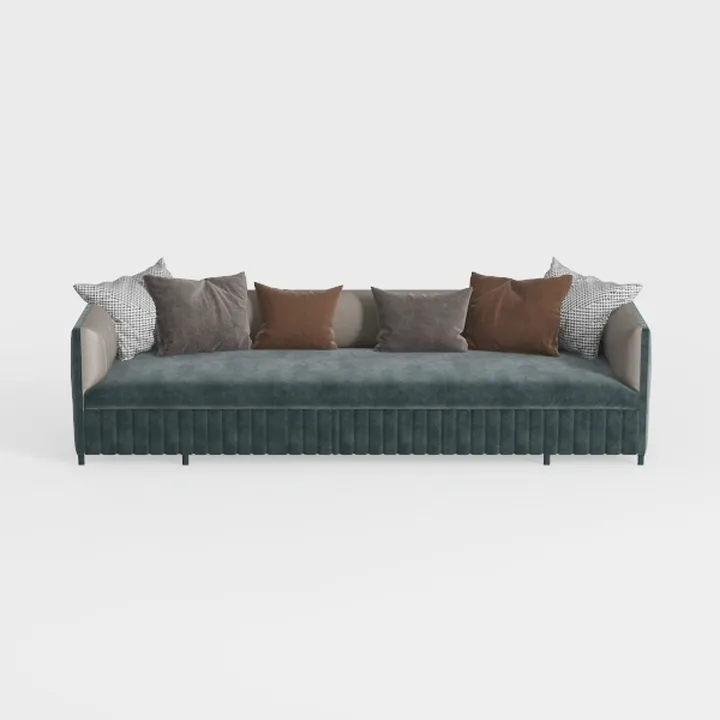 Modern Velvet Tufted Extra Large Sofa With Decorative Throw Pillows 3D Model