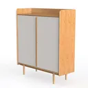 Minimalist Japandi Solid Wood Flap Door Storage Cabinet 3D Model Left 45 Degree View