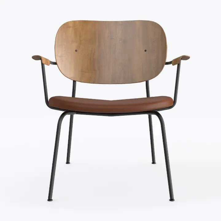 Modern Minimalist Solid Wood Leather Metal Armchair 3D Model