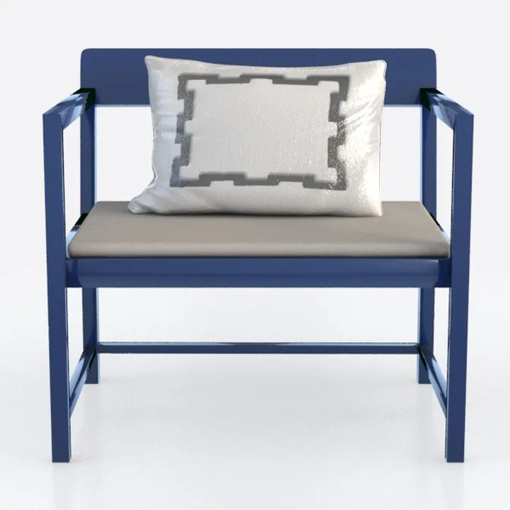 Modern Minimalist Blue Metal Fabric Accent Armchair 3D Model