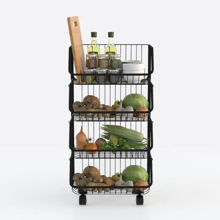 COVAODQ Snack Cart with Wheels 4-Tier Adjustable