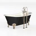Vintage Black White Brass Clawfoot Bathtub 3D Model Left 45 Degree View