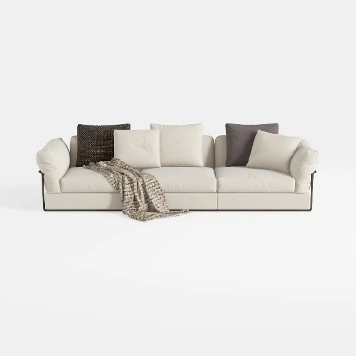 Cream Boucle Floor Couch Sofa - Mid Century Modern