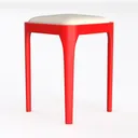 Modern Minimalist Red Plastic Upholstered Vanity Stool 3D Model Left 45 Degree View
