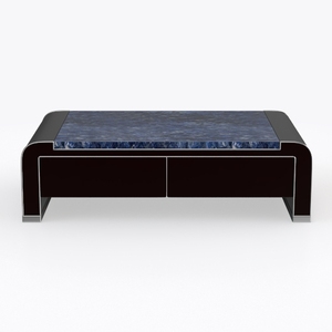 Modern Blue Marble Top Solid Wood Storage Coffee Table 3D Model