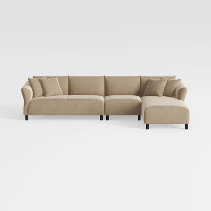 Minimalist Beige Fabric L Shaped Sectional Sofa 3D Model