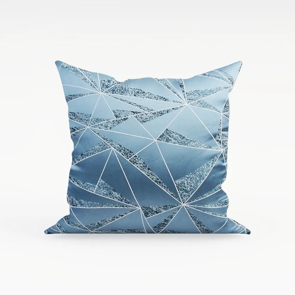 Damask Style Blue Floral Outdoor Pillow White