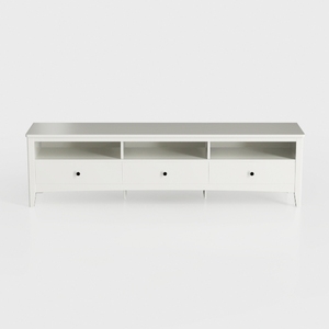 Minimalist White Solid Wood TV Stand With Drawers Open Shelves 3D Model