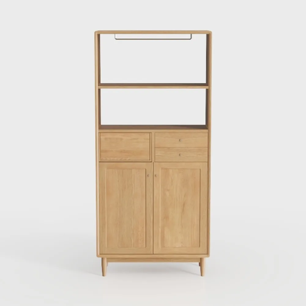 68" Fluted Tall Bookcase with Storage Cabinet,Mid