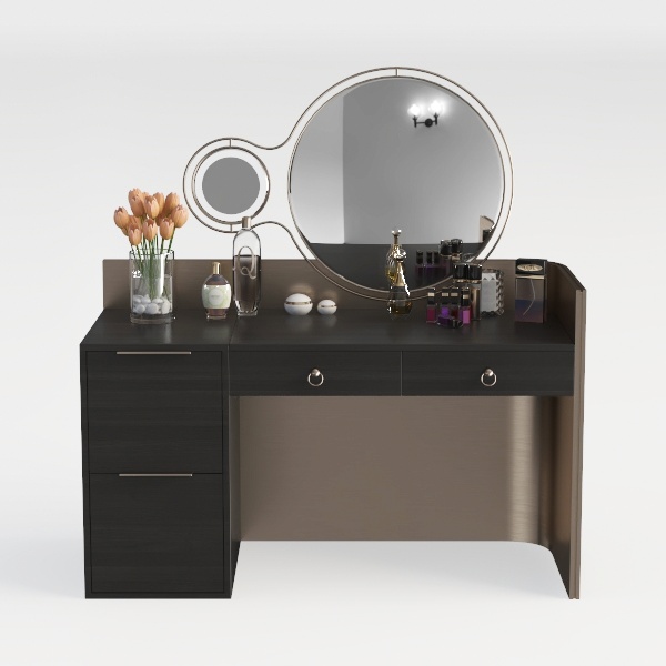 5-Drawers Black Wood Makeup Vanity Set Dressing De