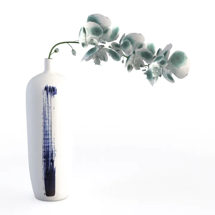 Minimalist Ceramic Vase with Orchid Floral Arrangement 3D Model