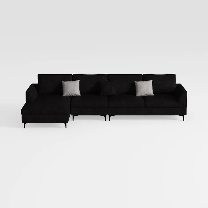 Modern Black Fabric L Shaped Sectional Sofa With Accent Pillows 3D Model