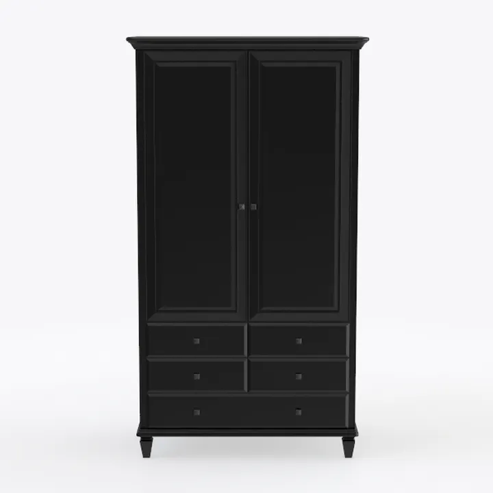Minimalist Black Solid Wood Wardrobe With Drawers 3D Model