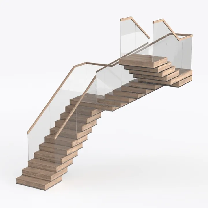 Jingqing custom staircase three-run wooden staircase glass fence