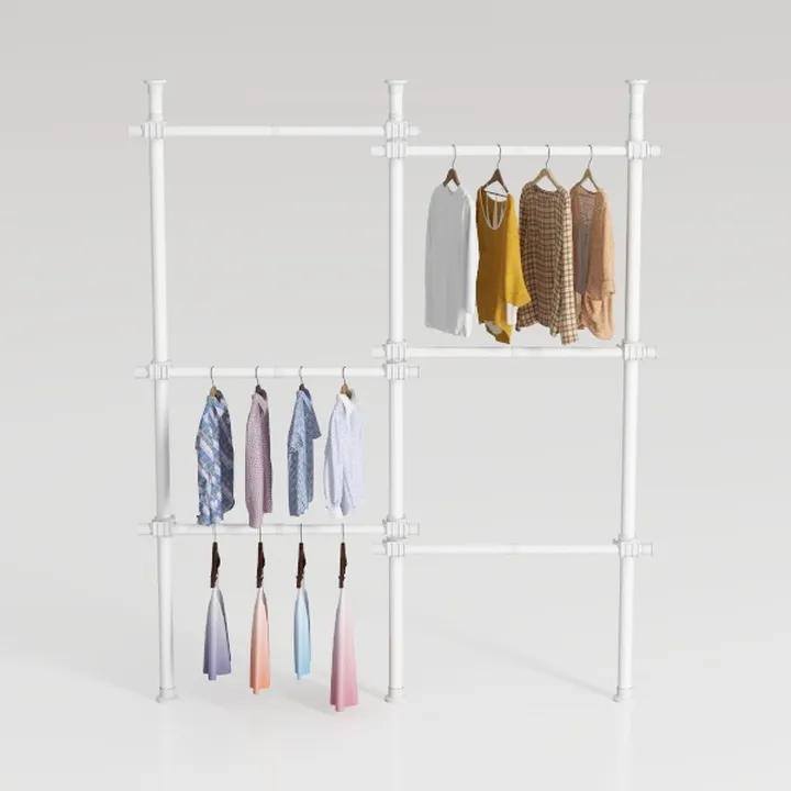 Minimalist White Metal Freestanding Clothing Rack 3D Model