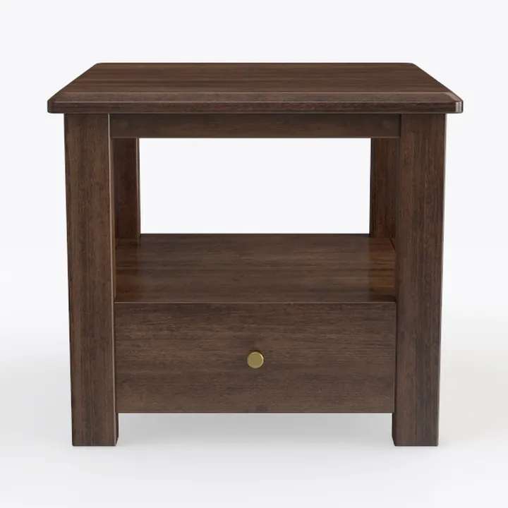 Minimalist Solid Wood Nightstand with Drawer and Open Shelf 3D Model