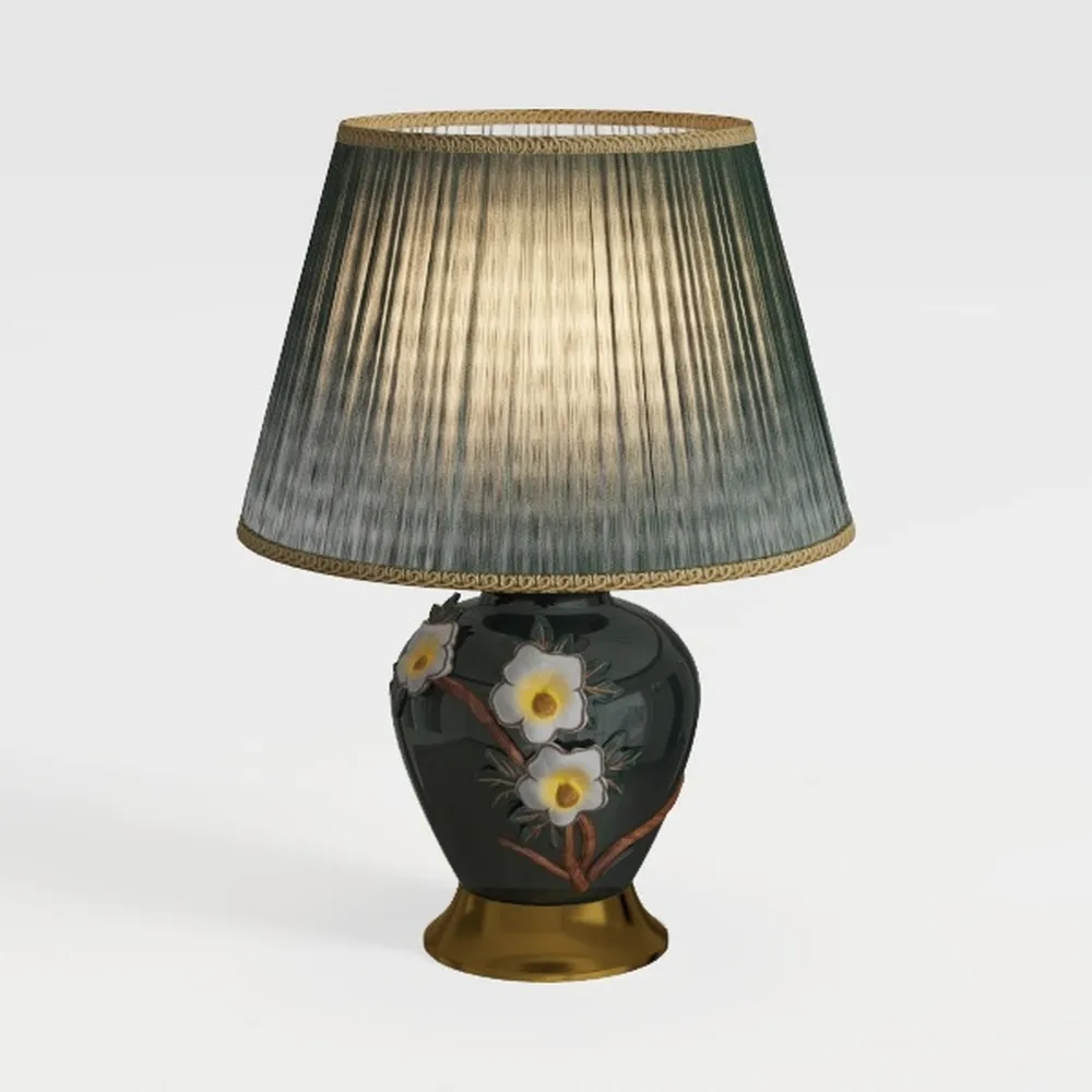 Retro Pleated Ceramic Table Lamp Handcrafted Round