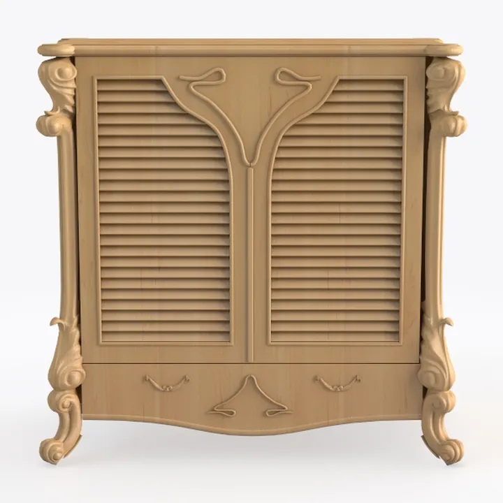Vintage Solid Wood Carved Shutter Door Cabinet 3D Model