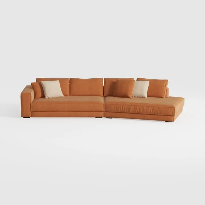 142" Comfy L Shaped Orange Sectional Couches for