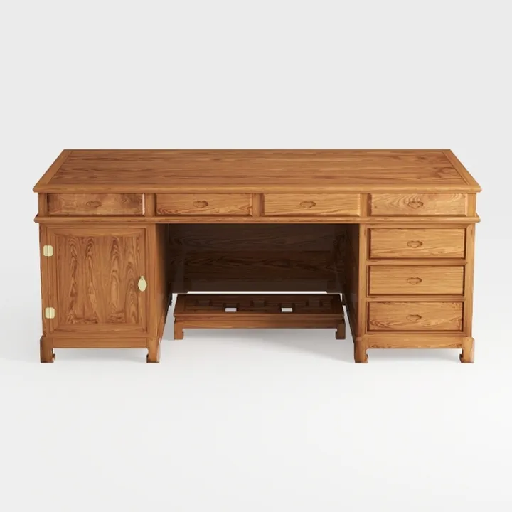 Solid Wood Traditional Office Desk with Multiple Drawers Storage 3D Model
