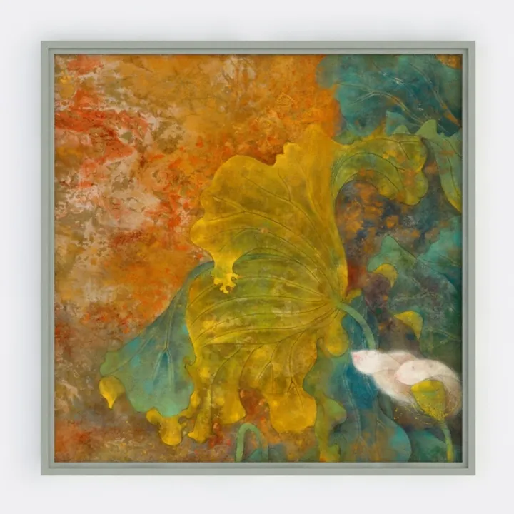 Vintage Art Lotus Leaf Framed Wall Art Print 3D Model