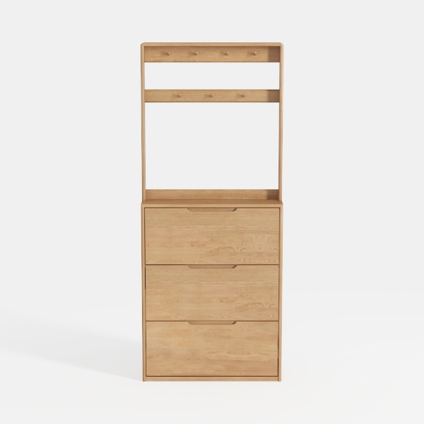 Narrow Nightstand with 3 Drawers,Solid Wood Small 