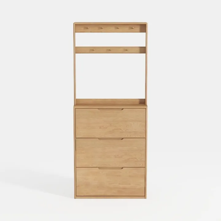 Narrow Nightstand with 3 Drawers,Solid Wood Small 