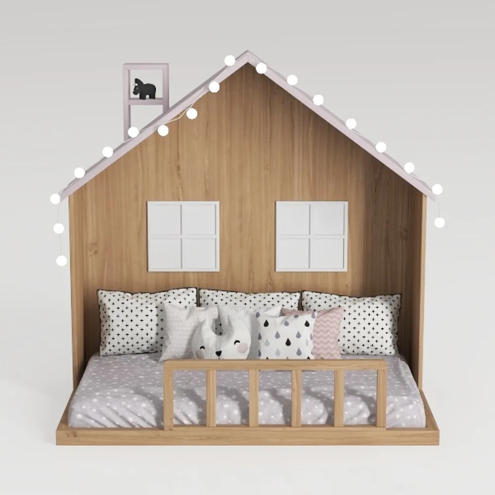 Merax Twin Size Wooden House Bed, Wood Color