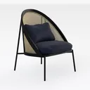 Modern Black Wood Rattan Navy Fabric Accent Armchair 3D Model Right 45 Degree View