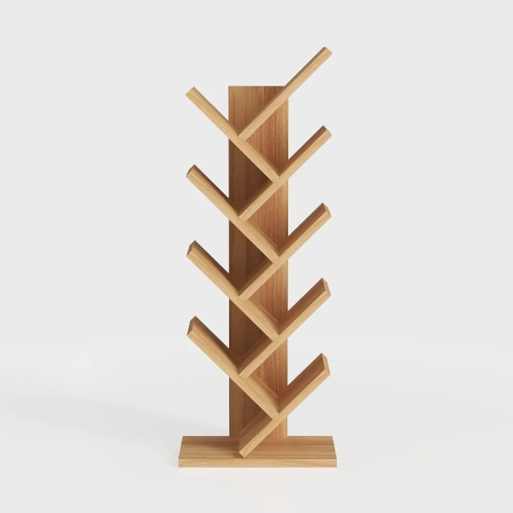 Basicwise Wooden 9-Shelf Tree Magazine CD Storage