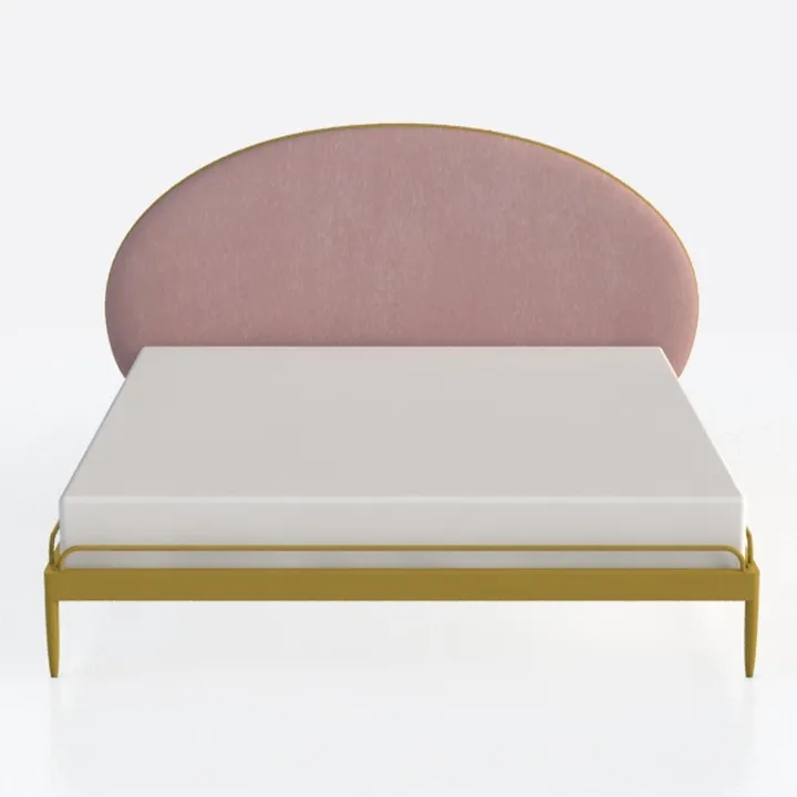 Modern Pink Velvet Upholstered Gold Metal Frame Oval Headboard Bed 3D Model