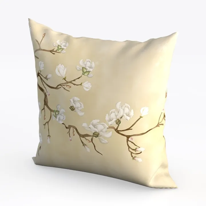 Floral Printed Linen Throw Pillow Decorative 3D Model