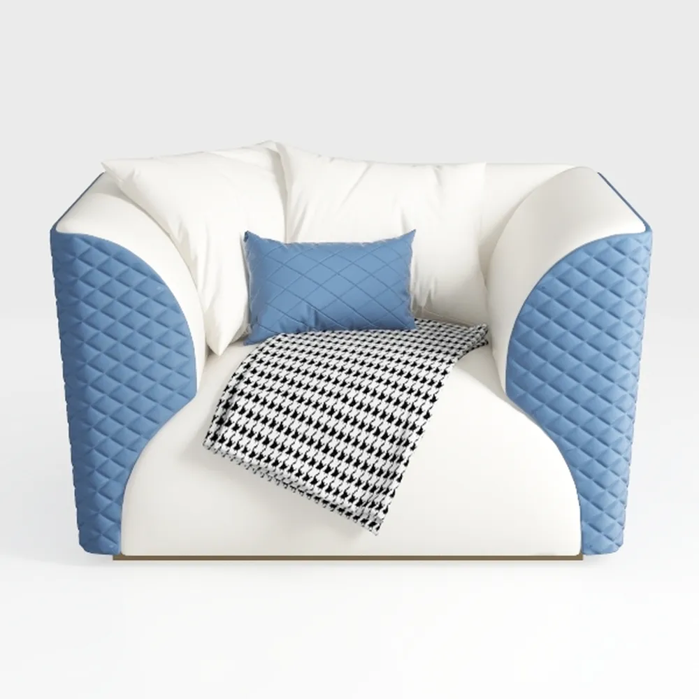 YHKJLYH Divano Moderno e Confortevole per Interni, Poltrona a Dondolo Imbottita in Similpelle con Cuscino Spesso per Leggere o Fare Un pisolino, sedie per Soggiorno (Bianco Sporco + Ciano, Senza pog