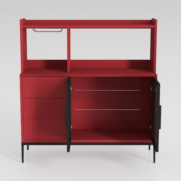 Red Metal Folding Storage Cabinet, Morden Buffet