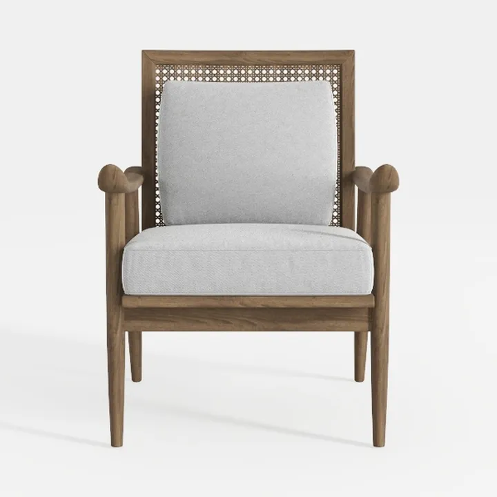 Minimalist Solid Wood Rattan Fabric Armchair 3D Model