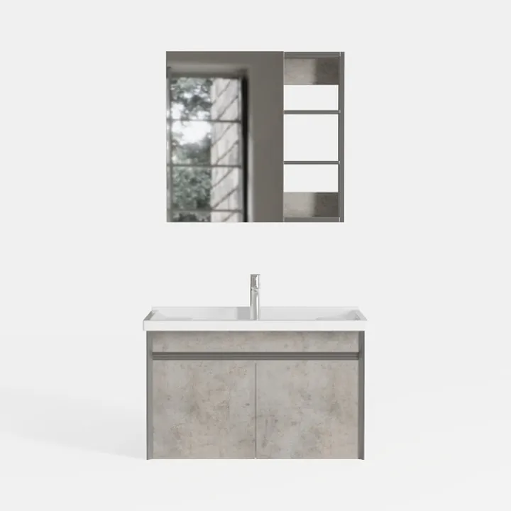 Minimalist Concrete Wall Mounted Bathroom Vanity With Mirror 3D Model