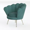 Modern Teal Velvet Scalloped Back Armchair with Gold Metal Legs 3D Model Left 45 Degree View